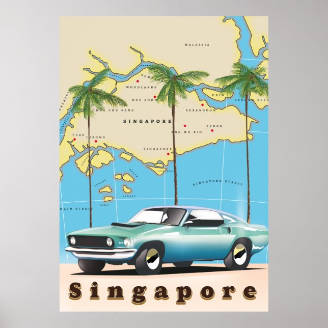 Póster mapa de Singapur (Frente)