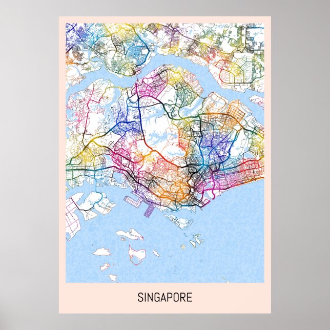Póster Mapa de Singapur (Frente)