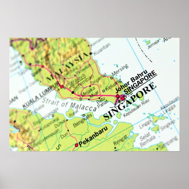 Póster Mapa de Singapur (Frente)