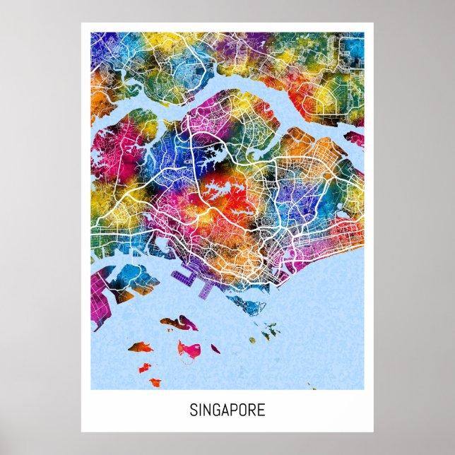 Póster Mapa de Singapur (Frente)