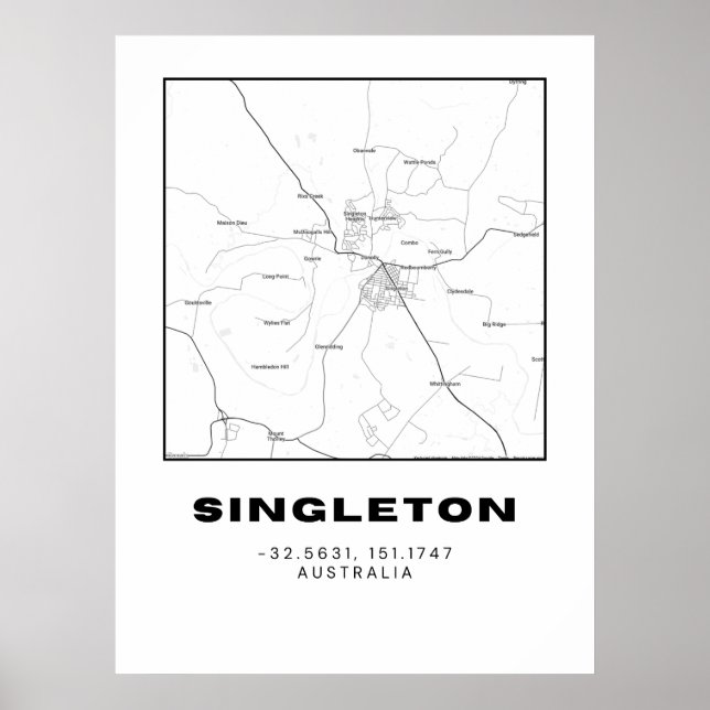 Póster Mapa de singleton minimalista con coordenadas (Frente)