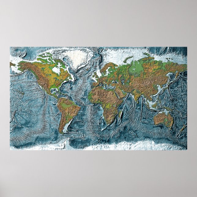 Póster Mapa de socorro de la Tierra (Frente)