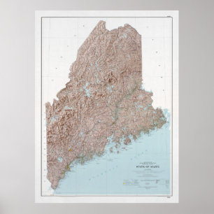 Póster Mapa De Socorro De Maine (1977) Estado Del Árbol D