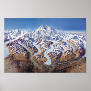 Póster Mapa de socorro del parque nacional de Denali