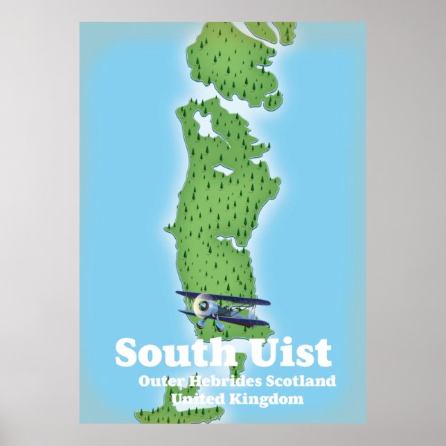 Póster Mapa de South Uist Hébridas Exteriores Escocia (Frente)