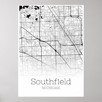 Póster Mapa de Southfield - Michigan - Poster del Mapa de
