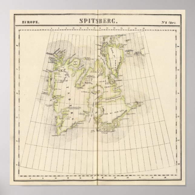 Póster Mapa de Spitsbergen, Noruega (Frente)