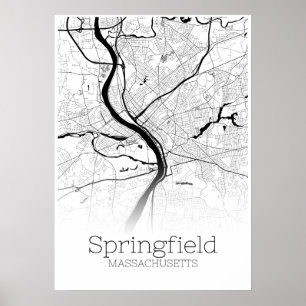 Póster Mapa de Springfield - Massachusetts - Poster de Ma