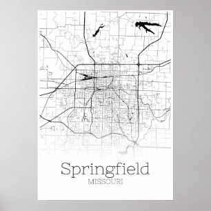 Póster Mapa de Springfield - Missouri - Poster del mapa d