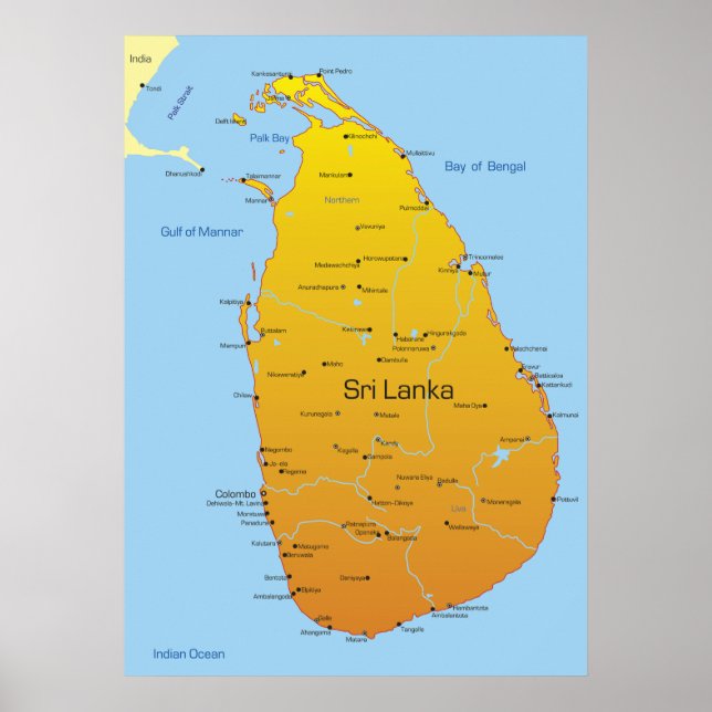 Póster Mapa de Sri Lanka (Frente)