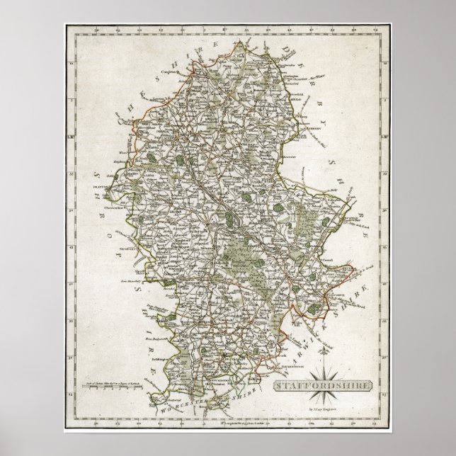 PÓSTER MAPA DE STAFFORDSHIRE, 1793 (Frente)