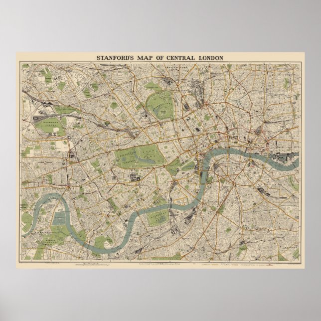 Póster Mapa de Stanford del centro de Londres - Mapa de L (Frente)