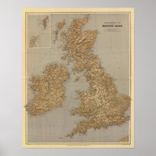 Póster Mapa de Stereographical, islas británicas