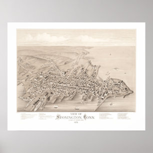 Póster Mapa de Stonington, Connecticut en 1879