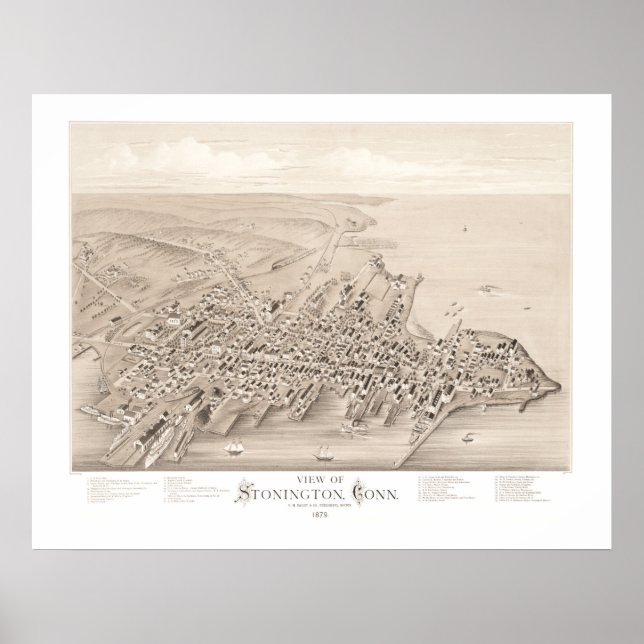 Póster Mapa de Stonington, Connecticut en 1879 (Frente)