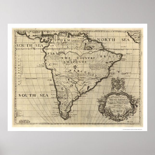 Póster Mapa de Sudamérica 1700 (Frente)