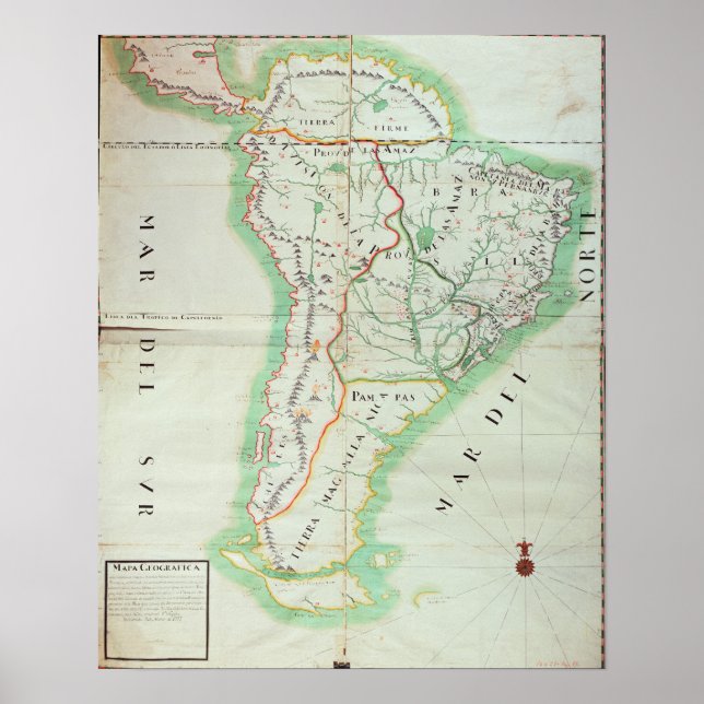 Póster Mapa de Sudamérica, 1777 (Frente)