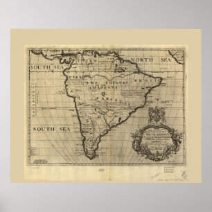 Póster Mapa de Sudamérica (alrededor de 1700)