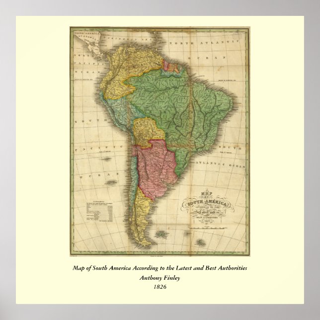 Póster Mapa de Sudamérica de 1826 de Anthony Finley (Frente)