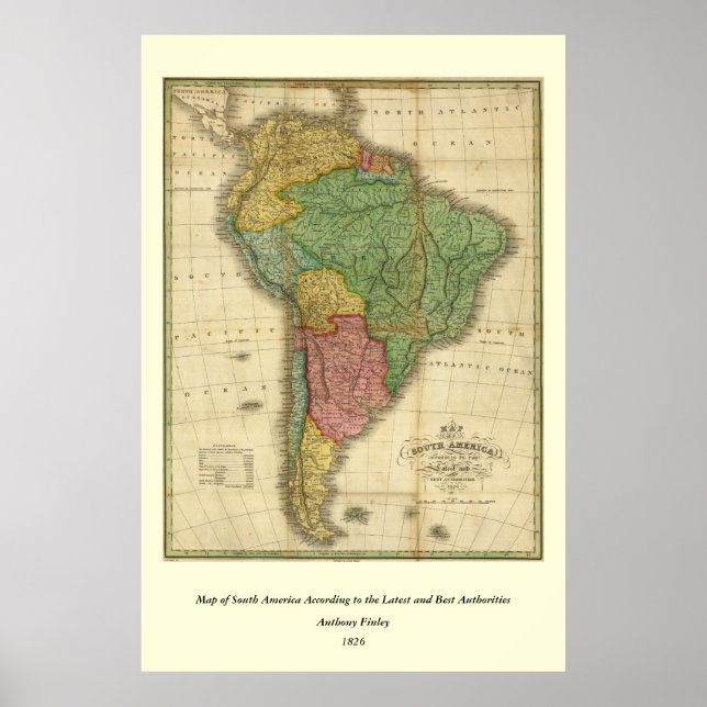 Póster Mapa de Sudamérica de 1826 de Anthony Finley (Frente)