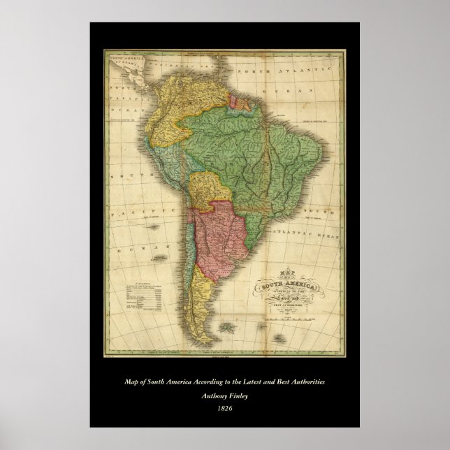 Póster Mapa de Sudamérica de 1826 de Anthony Finley (Frente)