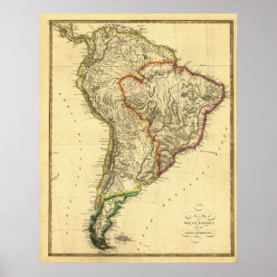 Póster Mapa de Sudamérica de la Antigüedad 1817 por Samue