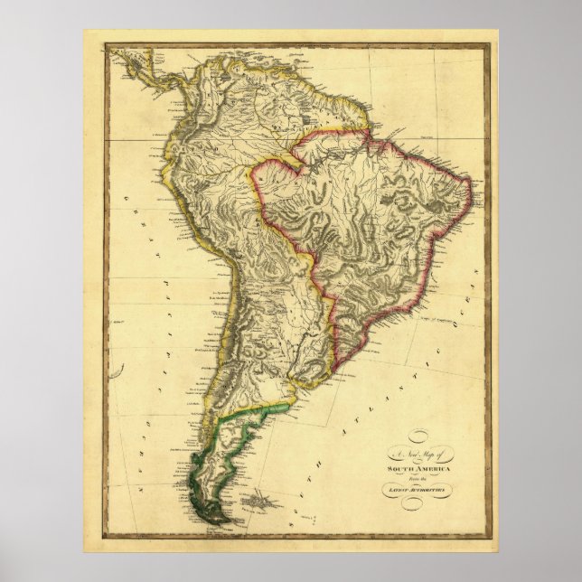 Póster Mapa de Sudamérica de la Antigüedad 1817 por Samue (Frente)