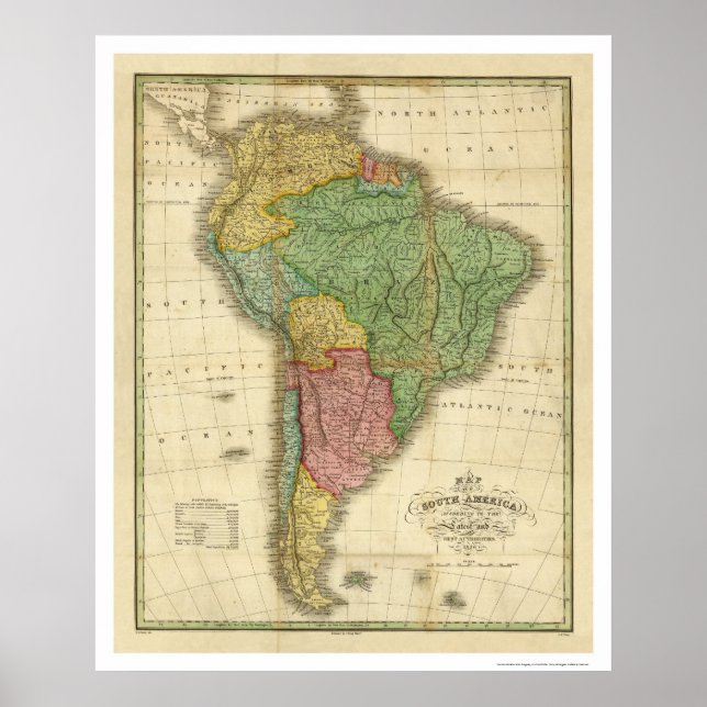 Póster Mapa de Sudamérica por Finley 1826 (Frente)