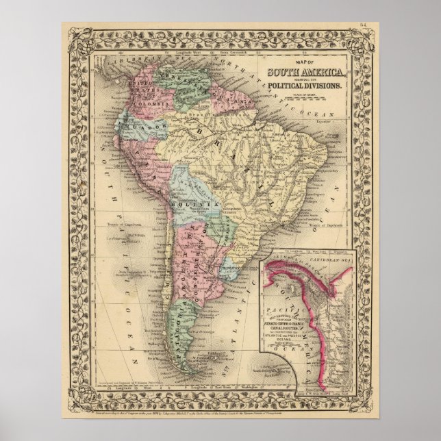Póster Mapa de Sudamérica por Mitchell (Frente)