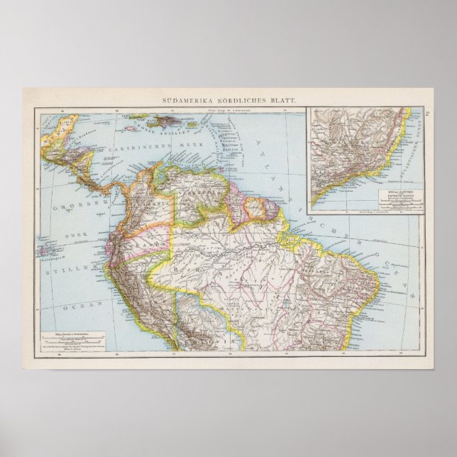 Póster Mapa de Sudamerika nordliches Blatt - Sudamérica (Frente)