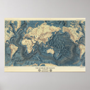 Póster Mapa de suelos oceánicos vintage