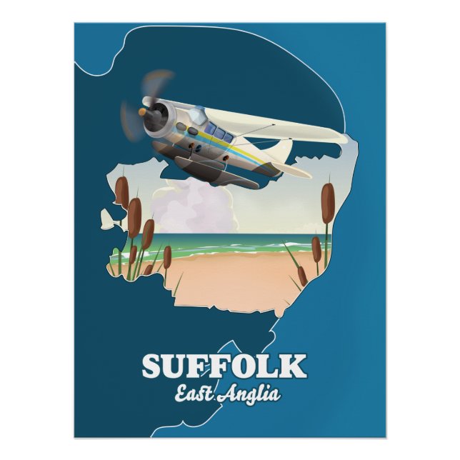 Póster Mapa de Suffolk East Anglia (Anverso)