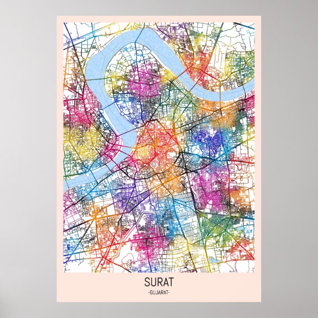 Póster Mapa de Surat Gujarat (Frente)