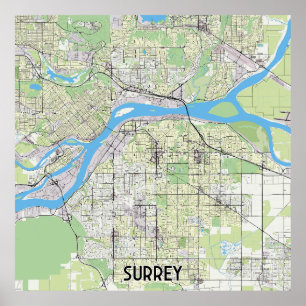 Póster Mapa de Surrey Canadá