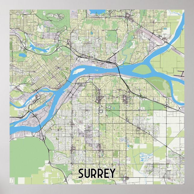 Póster Mapa de Surrey Canadá (Frente)