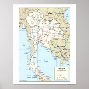 Póster Mapa de Tailandia