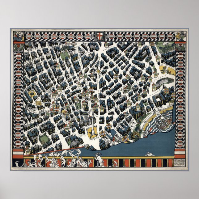 Póster Mapa de Teatros de Londres de 1915 (Frente)