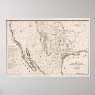 Póster Mapa de Tejas y los países adyacentes
