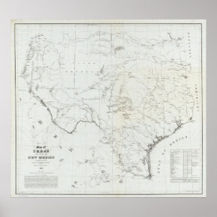 Póster Mapa de Tejas y parte de New México