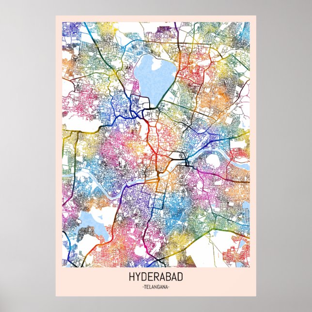 Póster Mapa de Telangana de Hyderabad (Frente)