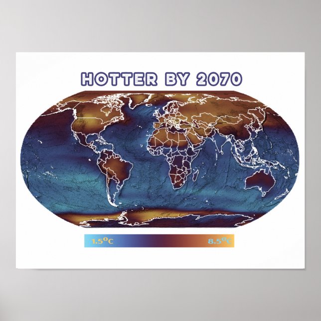 Póster Mapa de temperaturas del cambio climático (Frente)