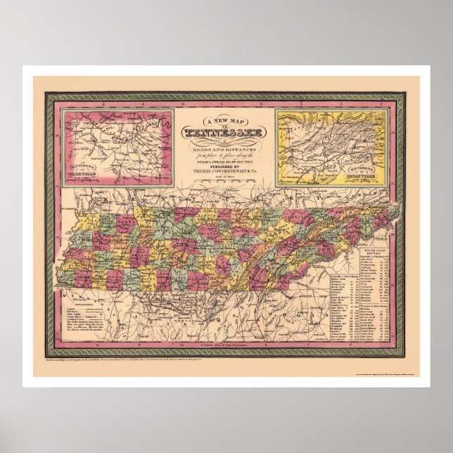 Póster Mapa De Tennessee 1850 (Frente)