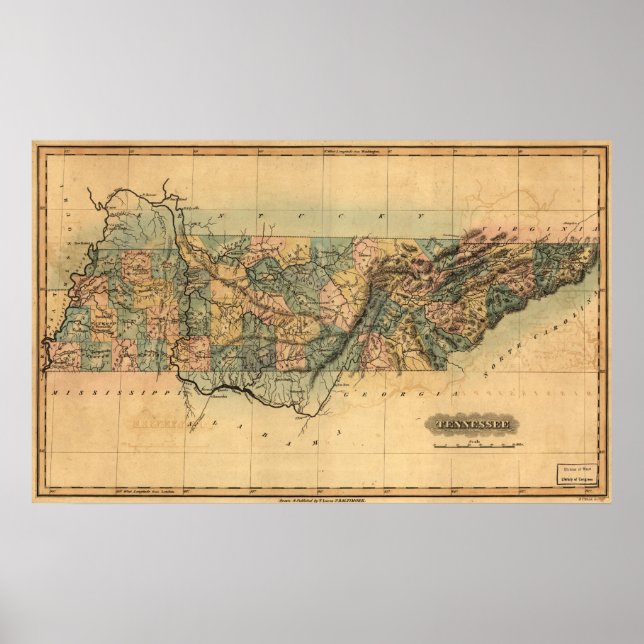 Póster Mapa de Tennessee de 1826 (Frente)