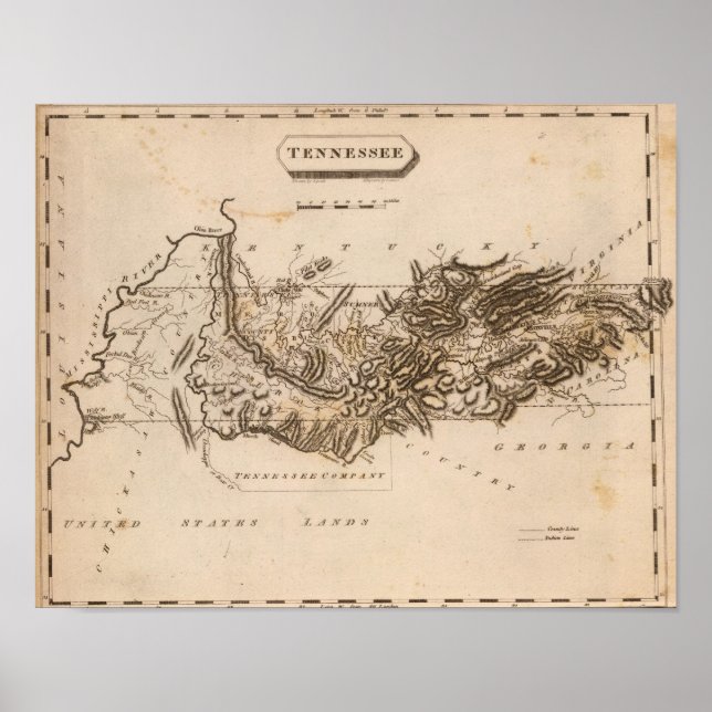 Póster Mapa de Tennessee por Arrowsmith (Frente)