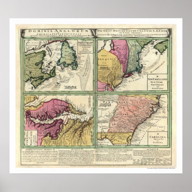 Póster Mapa de Terranova y Costa Este 1760 (Frente)