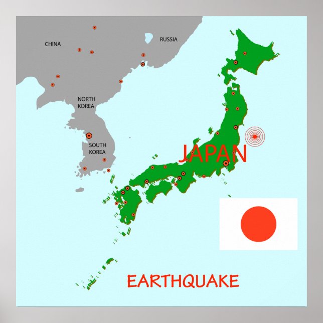Póster Mapa de Terremotos en Japón Actividad Sísmica (Frente)