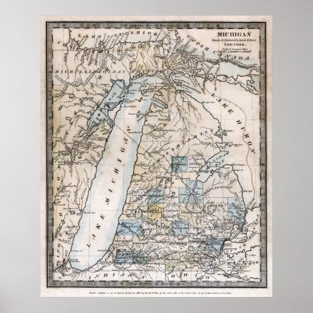 PÓSTER MAPA DE TERRITORIO DE MICHIGAN DE 1831 (Frente)