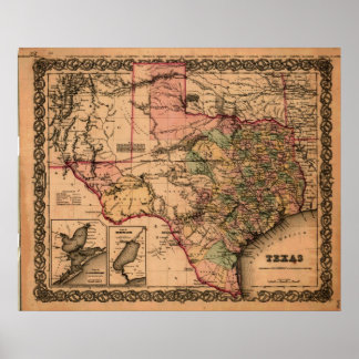 Póster Mapa de Texas de 1855
