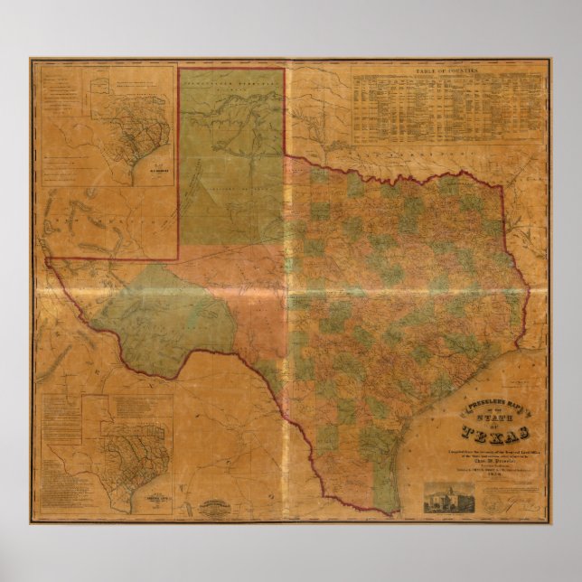 Póster Mapa de Texas de 1857 (Frente)