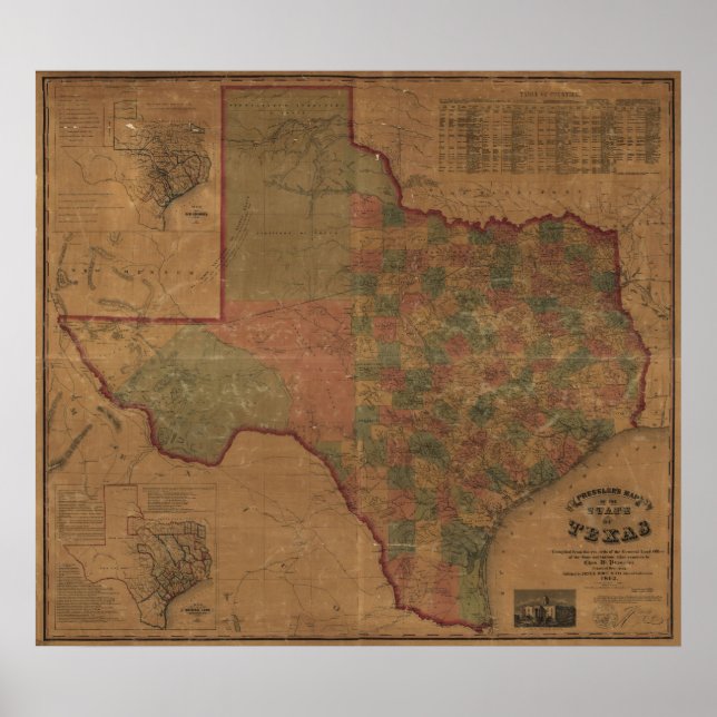 Póster Mapa de Texas de 1862 (Frente)